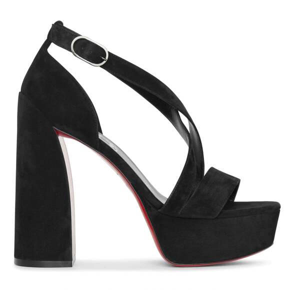 Christian Louboutin Movida Sandal 130 Black Suede Platform Block Heel Pump 39.5 - Picture 1 of 12